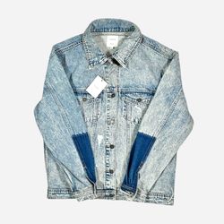 Hidden Dakota Wash Patch Sleeve Oversized Blue Jean Jacket Sz M (8-10)