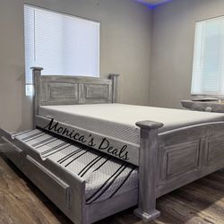 Full Solid Wood Bed With Twin Trundle And Both Memory Foam Mattresses $760