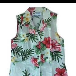 Sleeveless Floral Button Up Shirt 2XL