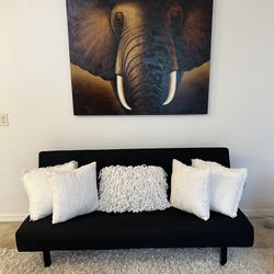 Fabric Futon Sofa Bed & Elephant Art 