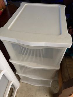Three drawer storage container without wheels .