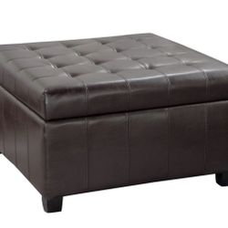 D-Christopher Knight Home Alexandria Bonded Leather Storage Ottoman, Marbled Brown , 31” x 31”x 18.6”