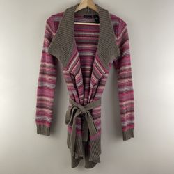 MODA INTERNATIONAL Y2K 2000’s Pink Multicolor Stripe Mohair Wool Duster Cardigan