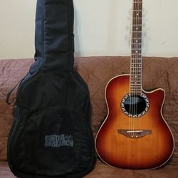 APPLAUSE BY OVATION ACOUSTIC ELECTRIC GUITAR MODEL #AE28 IN SUNBURST COLOR  WITH CARRYING CASE INCLUDED 