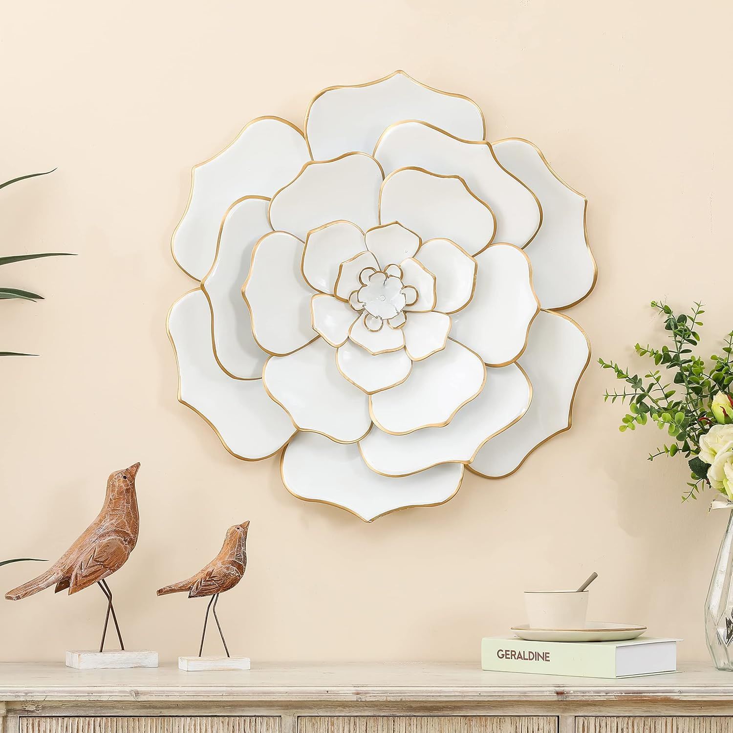 New Metal Flowers Wall Art Decor, 24'' Large Farmhouse Wall Decor for Living Room, Bedroom, Bathroom