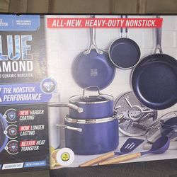Blue diamond enhanced ceramic non-stick 12 piece pots and pans set
