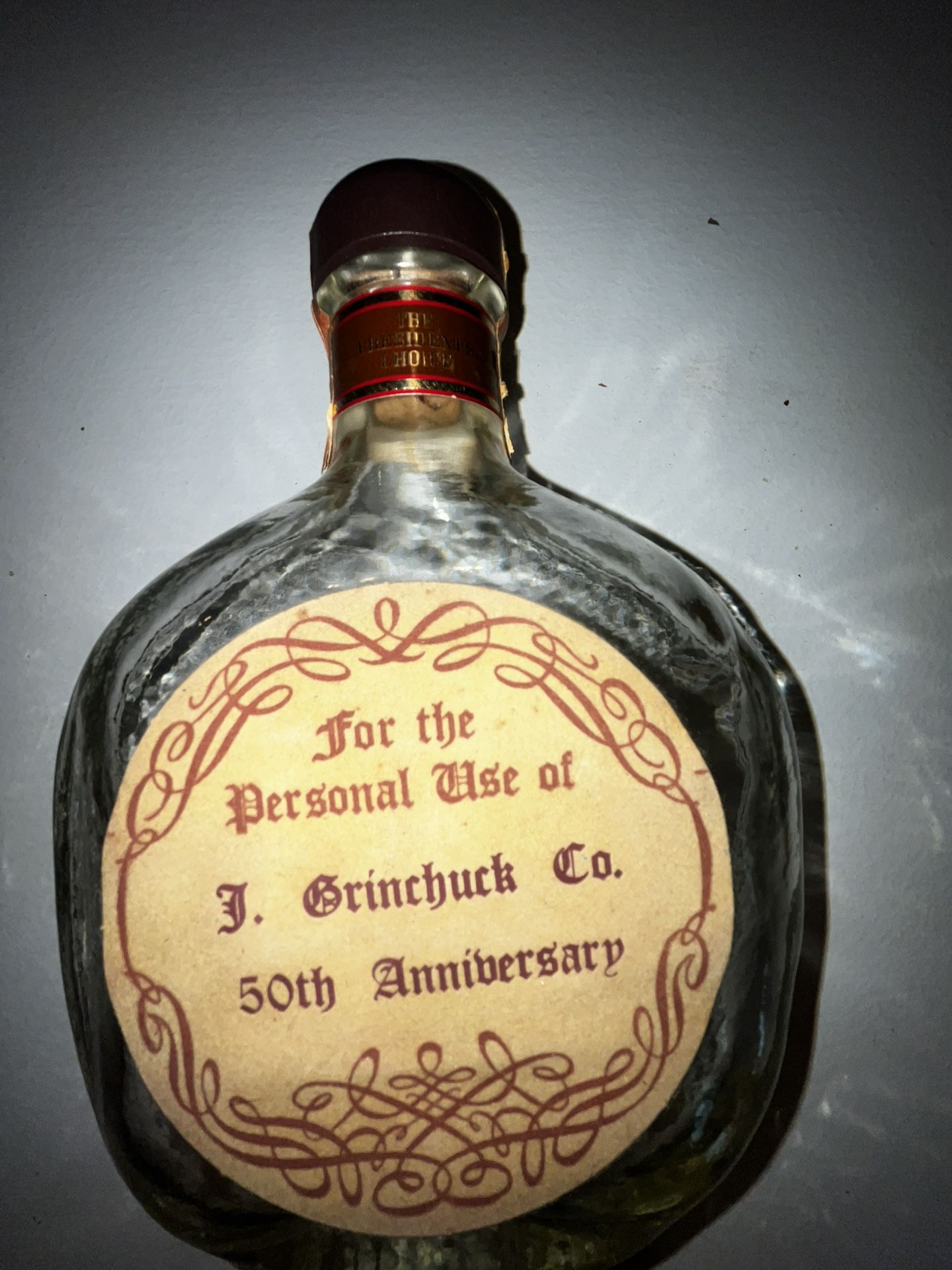 Vintage Antique Empty Whiskey Decanter President’s Choice Bourbon 1960S