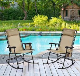 Foldable Outdoor Lounge Chair Zero Gravity Rocking Mesh Patio Recliner Chair with Headrest set of 2