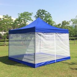 Heavy duty This blue pop-up canopy tent with mosquito netting is a versatile outdoor shelter designed for protection against the sun and insects. It t