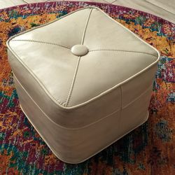 Vintage Off White Button Tufted Square Cube Ottoman Foot Stool