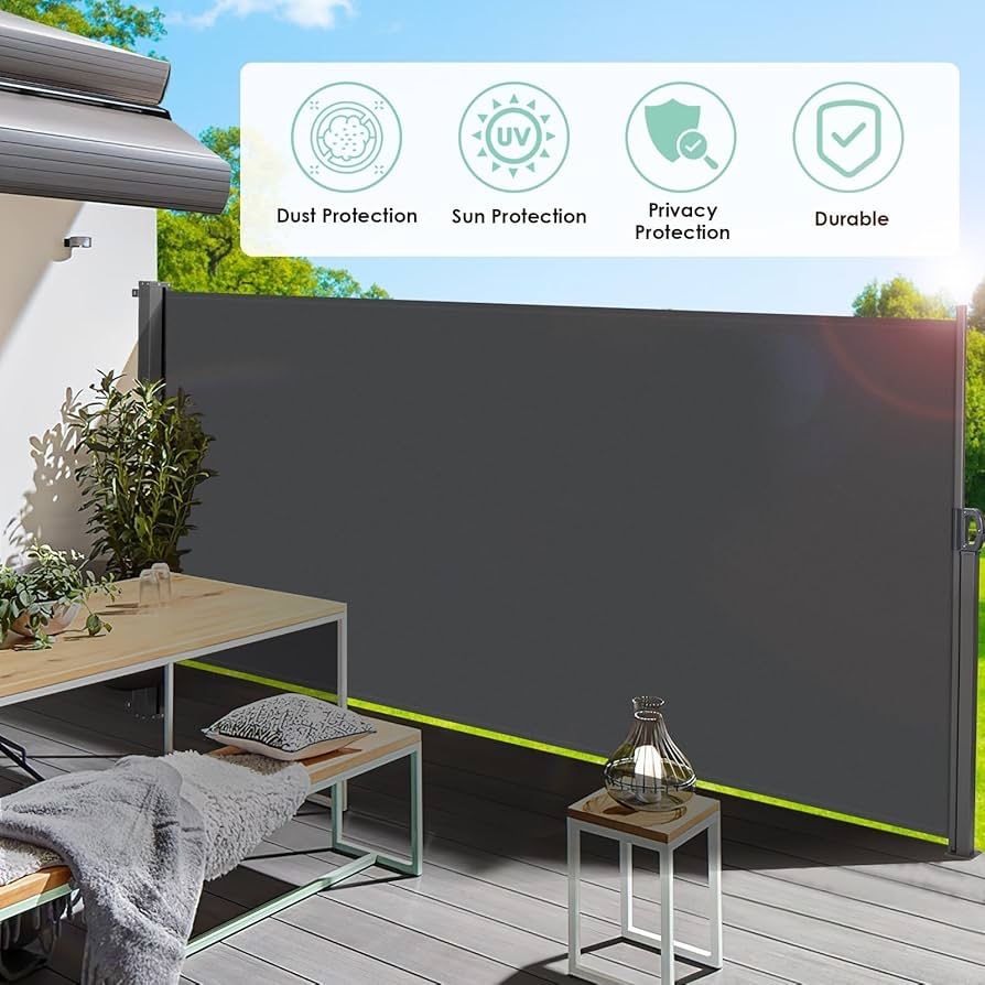 157.5" x 71" Side Awning, Patio Retractable Side Screen Awning, UV Resistant, Waterproof, Patio Privacy Screen for Garden, Balcony, Courtyar