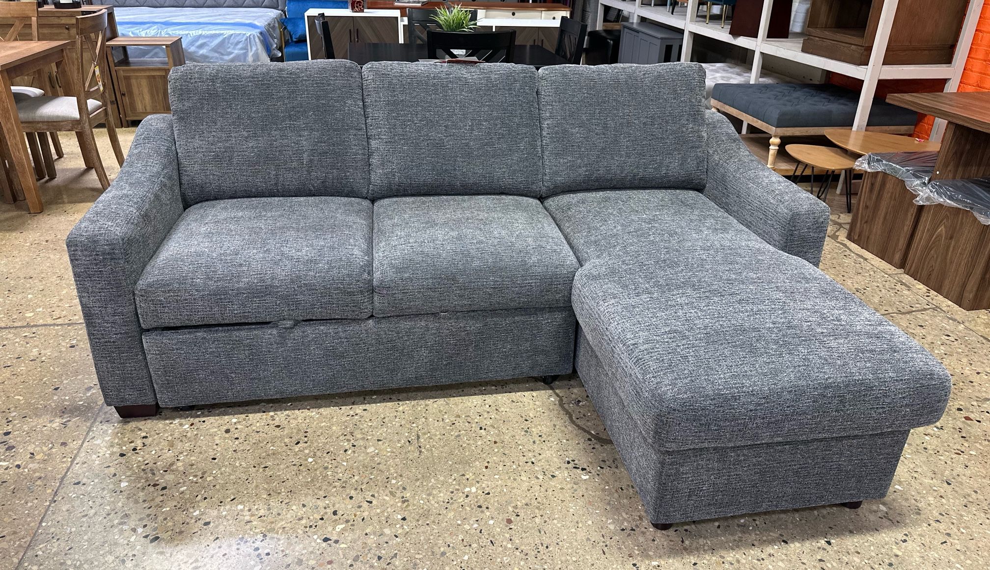 NEW Super Soft Grey Chenille Feel Fabric Sleeper Sectional by Coddle