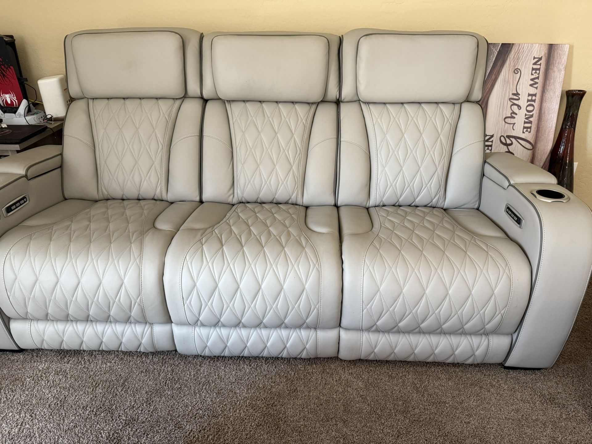 Grey Leather couch w/ recliners