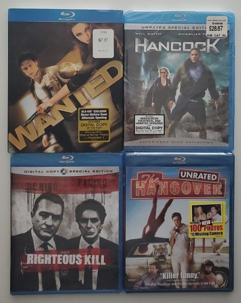 4 Blu-ray Movie Lot Hangover Hancock Wanted Righteous Kill Digital Bluray DVD