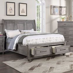Grey Wood Bed Frame With Storage (Mattress Sold Separately) Comes In Queen Eastern King And Cal King Brand New In Box Ever Item Sold Separately