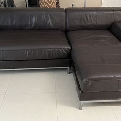 Brown leather modern Low Profile Couch 2 Pieces