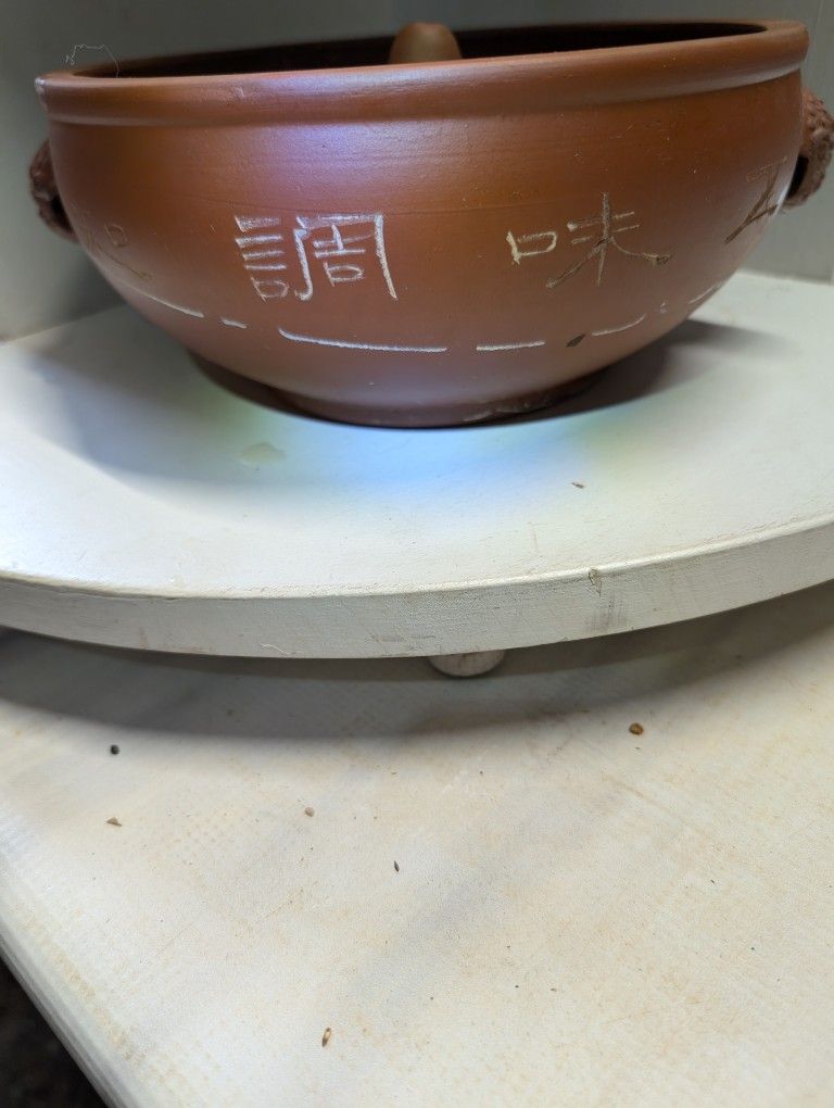 Antique Chinese Red Clay Yixing Pot With Lion Handles