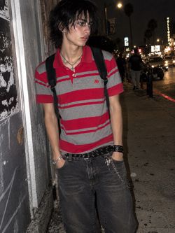 Aeropostale A87 Y2K Red Gray Striped Polo Shirt Men’s Size Medium Emo Skater Grunge