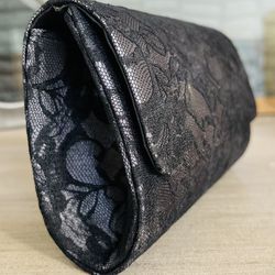 Vintage Black Fishnet Lace Glam Clutch Bag 