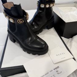 Authentic Gucci Leather Boots with Crystals and GG Logo