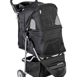 Black 3 Wheel Pet Stroller for Dog or Cat