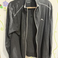 Tommy Bahamas Grey Zip Down Sweater L