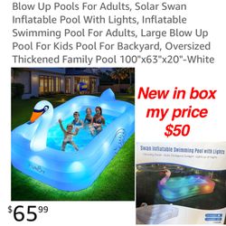 New in box Blow Up Pools For Adults, Solar Swan Inflatable Pool With Lights, Inflatable Swimming Pool For Adults, Large Blow Up Pool For Kids Pool For