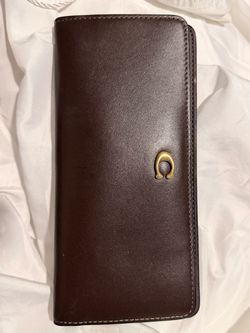 Dark Brown Leather Long Wallet with Gold Hardware