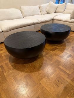 Pair of reclaimed oak round cofeee tables
