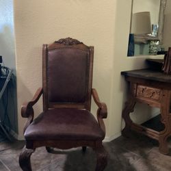 Leather Upholstered Wooden Arm Chair- Dining / Accent
