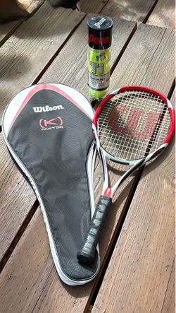 Wilson K Factor Arophite Black racket, bag, and Penn extra duty felt tennis balls
