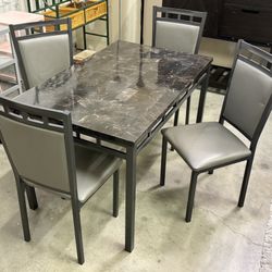 Faux Marble Top Dining Table Set 