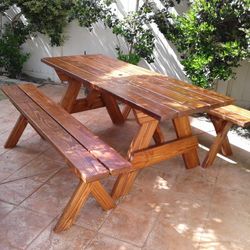Picnic Tables And Garden Wooden Bridges. 