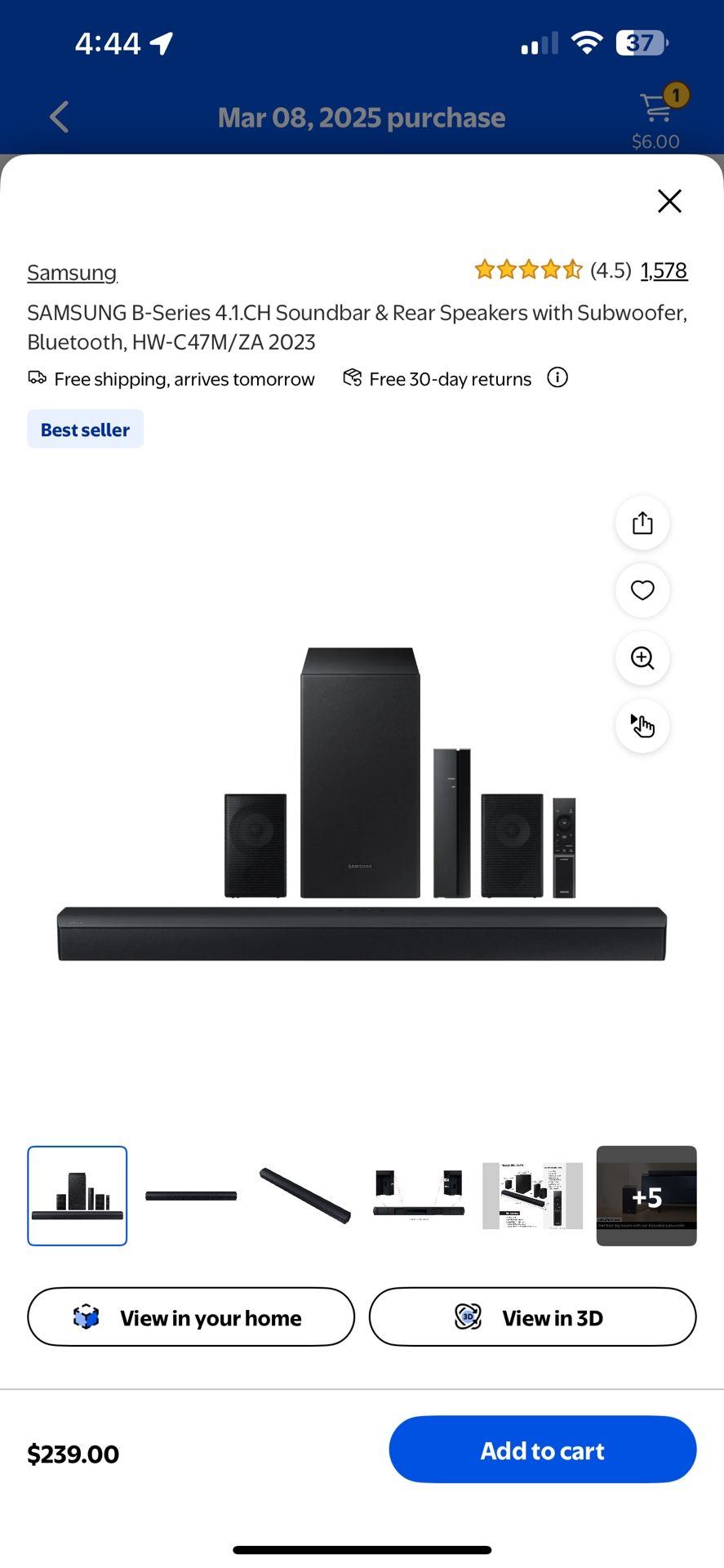 SAMSUNG B-Series https://offerup.com/redirect/?o=NC4xLkNI Soundbar & Rear Speakers with Subwoofer, Bluetooth, HW-C47M/ZA 2023