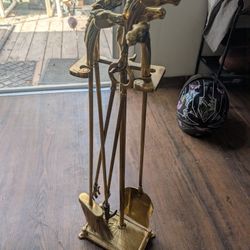 Vintage Equestrian Brass Horsehead Fireplace Tool Set