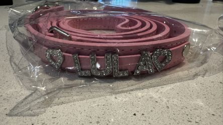 Brand New - Small Pink Leather Dog Collar & Leash Set - Can Be Personalized w/ Custom Sparkling 