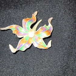 Vintage Brooch Colorful Enamel With Pearl 
