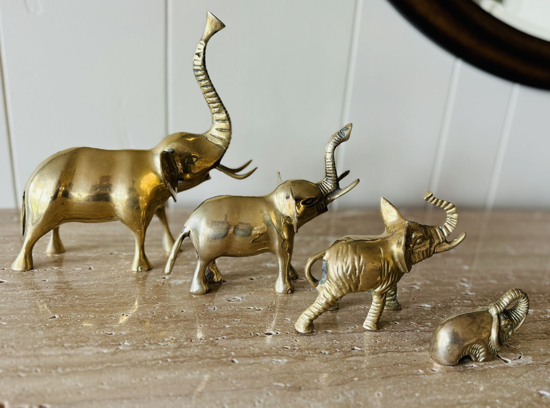 Vintage 4 Piece Solid Brass Elephant Figurine/Statues Trunk Up for luck!