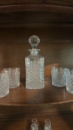 Cut Crystal Decanter Set with 4 Glasses