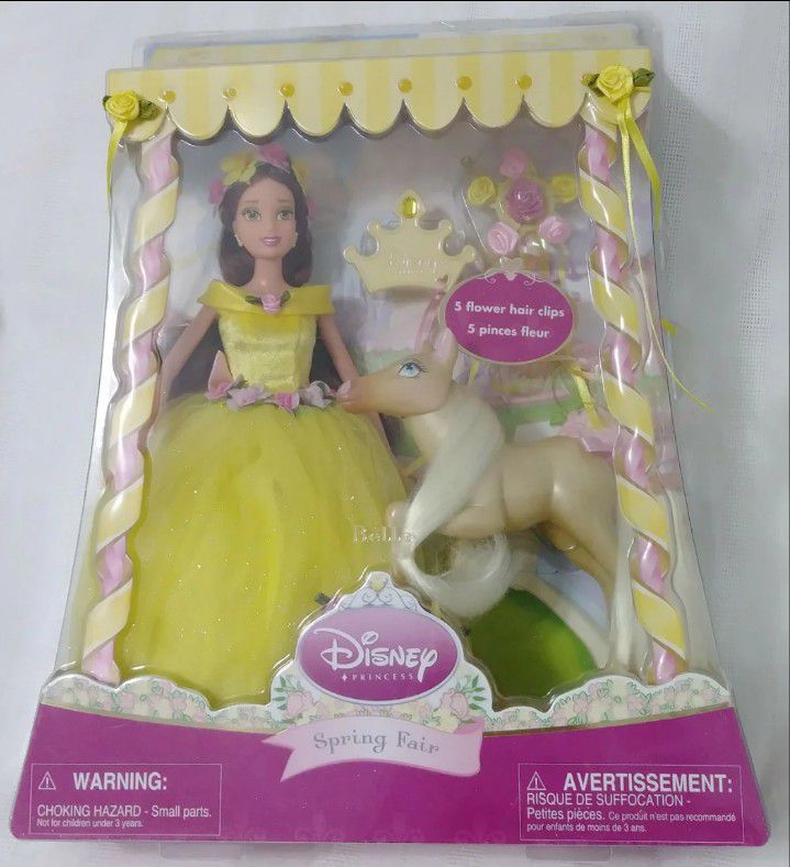 NEW Disney Store Exclusive Spring Fair Beauty Beast Princess BELLE Doll Pony Set Playset