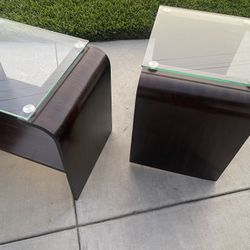 Beautiful Wood  End Tables Glass Tops
