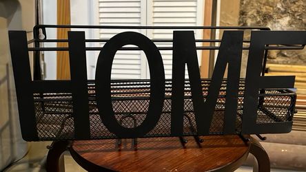 Black Metal HOME Wall Organizer Shelf w/ Wine holder