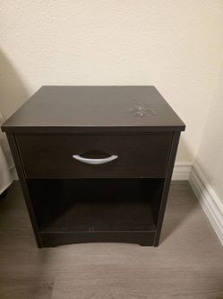 Dark Brown Nightstand with Drawer and Shelf