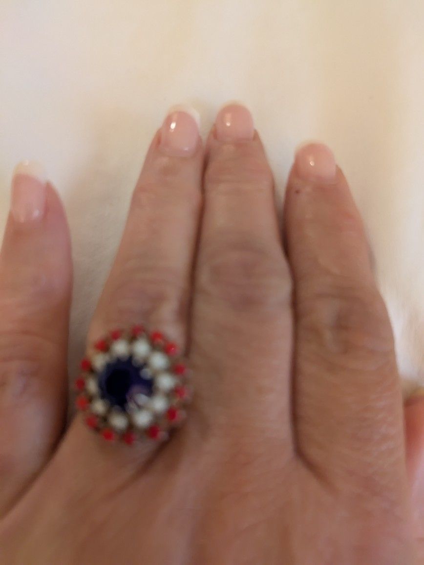 Adjustable Red White & Blue Ring