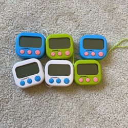 6 Pack Digital Kitchen Timers, Strong Magnet Back, ( 2 White and 2 Green and 2 Blue)