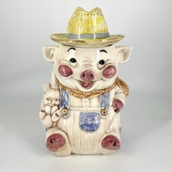 Vintage craft Farmer Pig Cookie Jar: USA Retro Kitchen