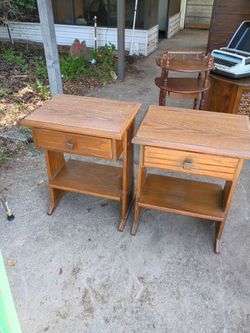 Two solid oak end tables