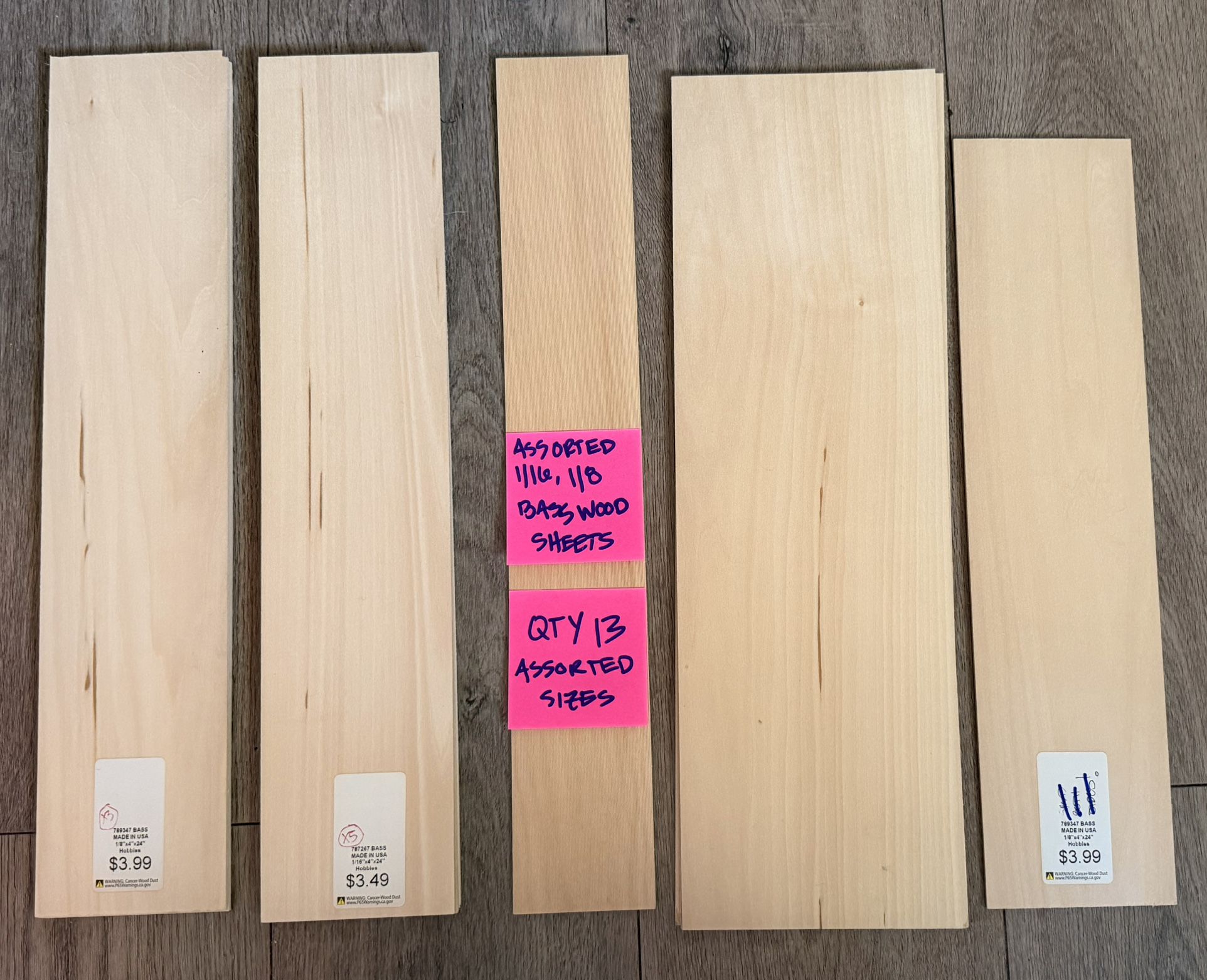 13 Assorted Basswood Sheets - 1/16” & 1/8” - Hobby & Craft Grade