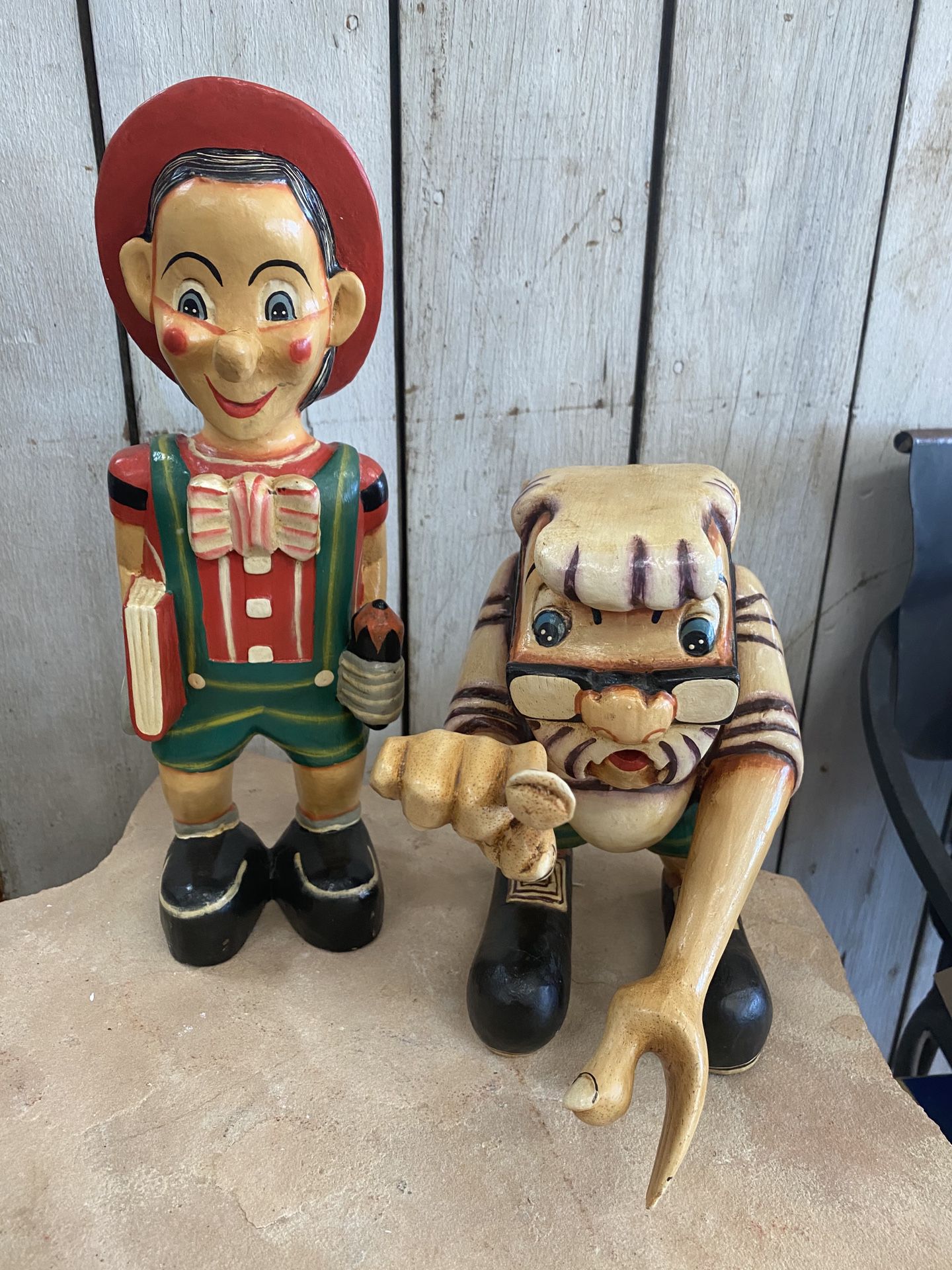 Vintage 1950’s Geppetto & Pinocchio Disney Wooden Hand Carved Store Display