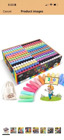 280PCS Sidewalk Chalks in 24 Colors: Washable Jumbo Chalk Set for Kids Toddlers, Non-Toxic Dustless Colored Chalk Bulk for Outdoor Art, Party Favors,